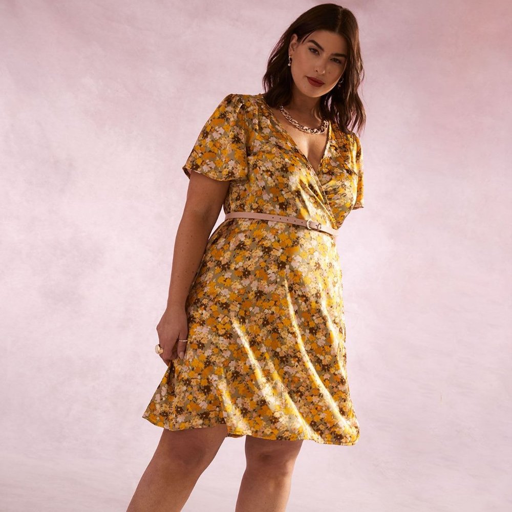 Addition Elle Short-Flutter-Sleeve Wrap Dress